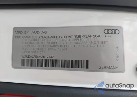 2021 Audi A5 Sportback Premium 45 Tfsi Quattro S Tronic из США, поврежденный, VIN WAUDACF56MA017742